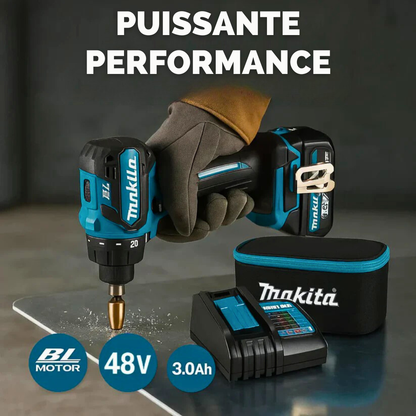 Perceuse sans fil Makita® avec percuteur + 24 accessoires + 2 batteries 48v